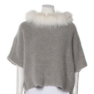 Fabiana Filippi Gray Alpaca Sweater with Fox Fur Collar